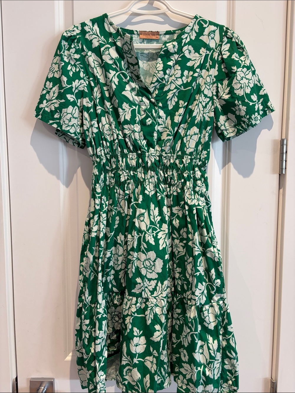 Emerald Floral V-Neck Short Sleeve Mini Dress